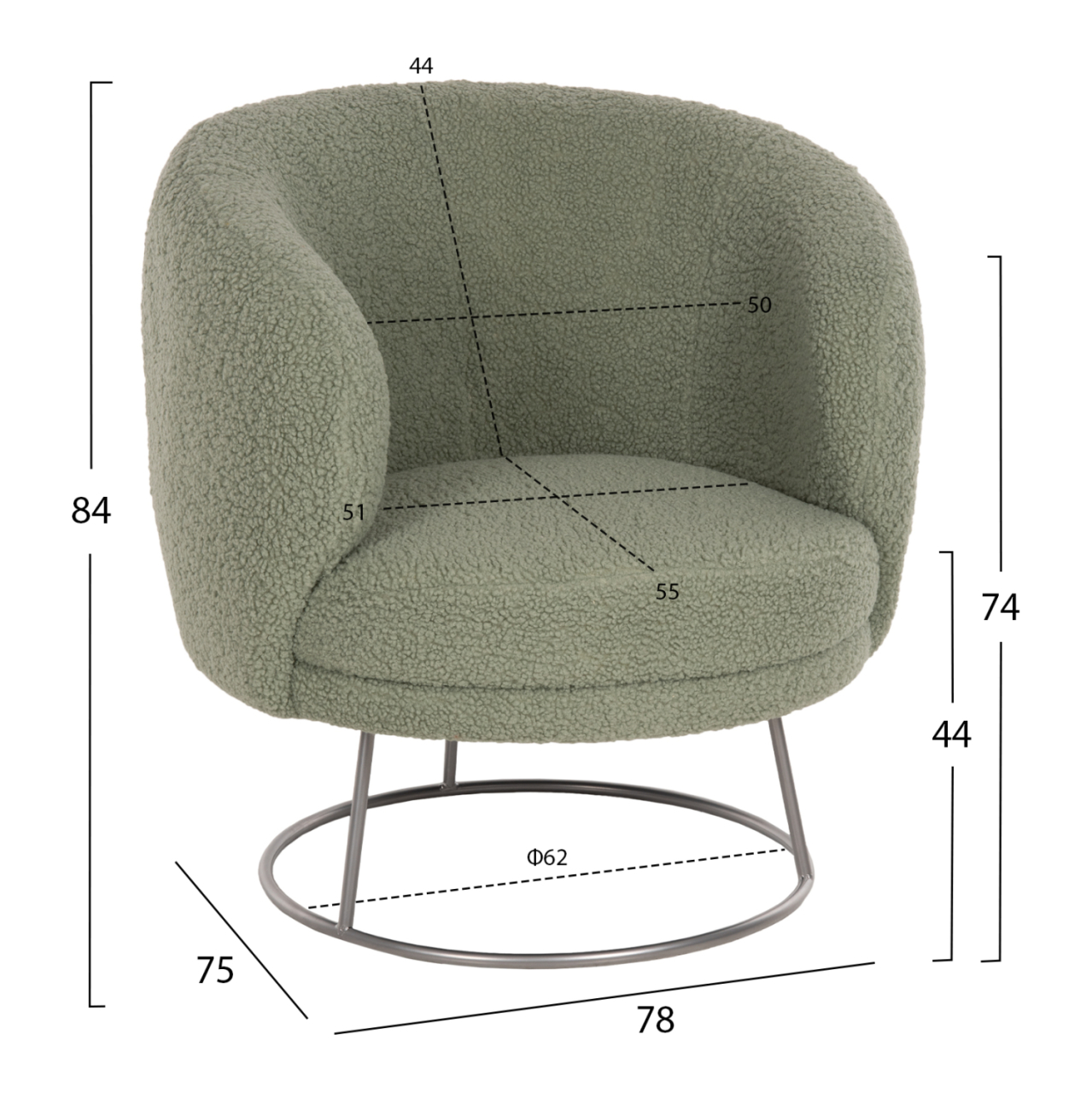 ARMCHAIR ARIEN HM8403.27 BOUCLE FABRIC IN PISTACHIO GREEN-SILVER METAL BASE 78x75x84Hcm. [2]