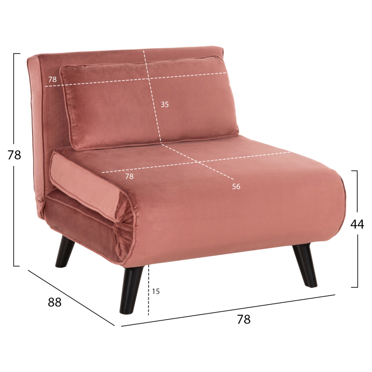 ARMCHAIR-BED BRAXTON HM8425.22 DUSTY PINK VELVET 78x88x78Hcm. [2]
