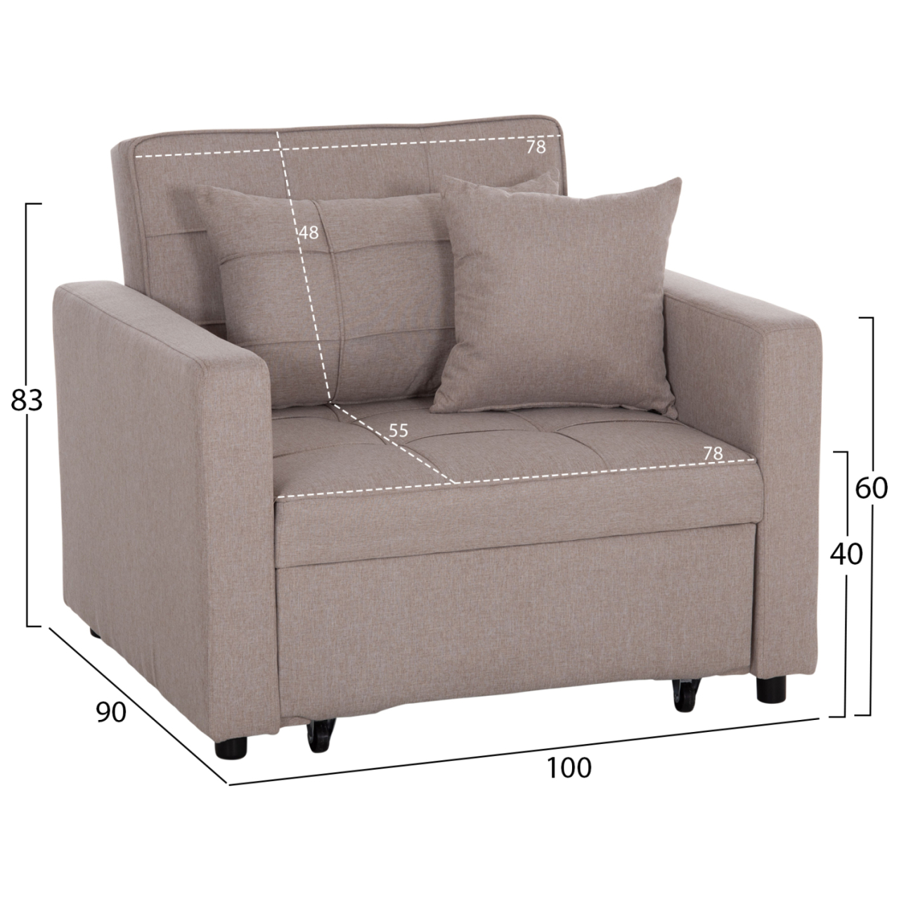 ARMCHAIR-BED MERO HM3306.03 BEIGE FABRIC 100x90x83Hcm. [2]