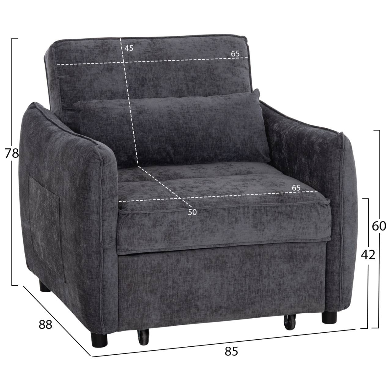 ARMCHAIR-BED ORYN HM3307.01 GREY FABRIC 85x88x78Hcm. [2]