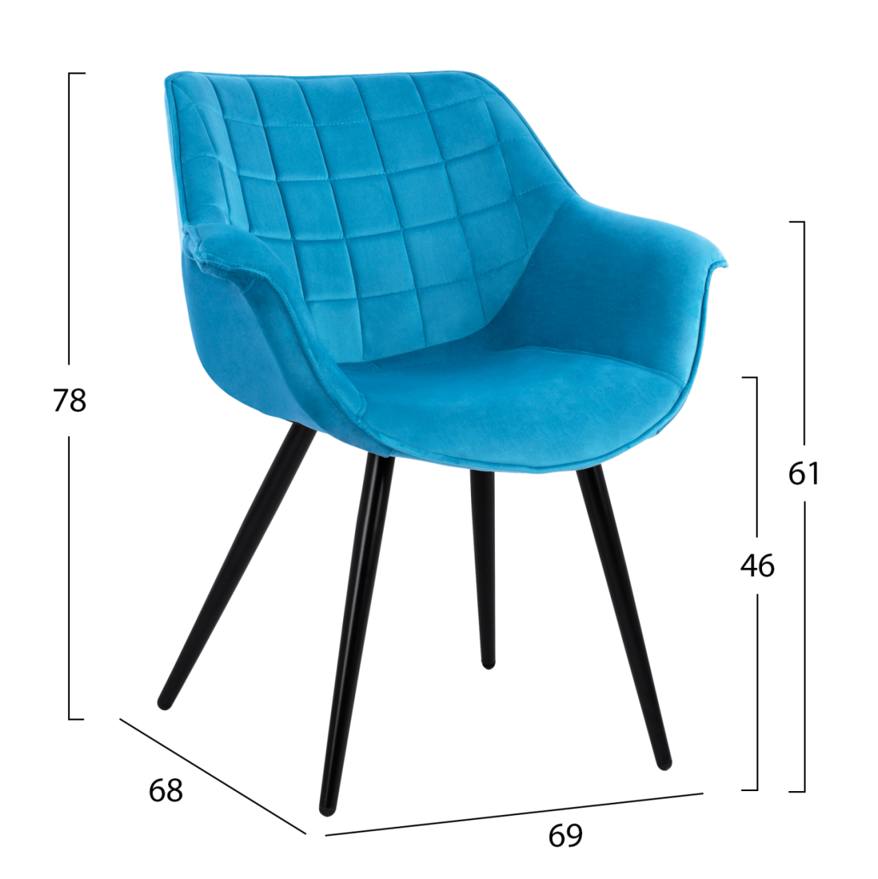 Armchair Benjamin from turquoise velvet with metallic legs HM8682.09 69x68x78 cm. [2]