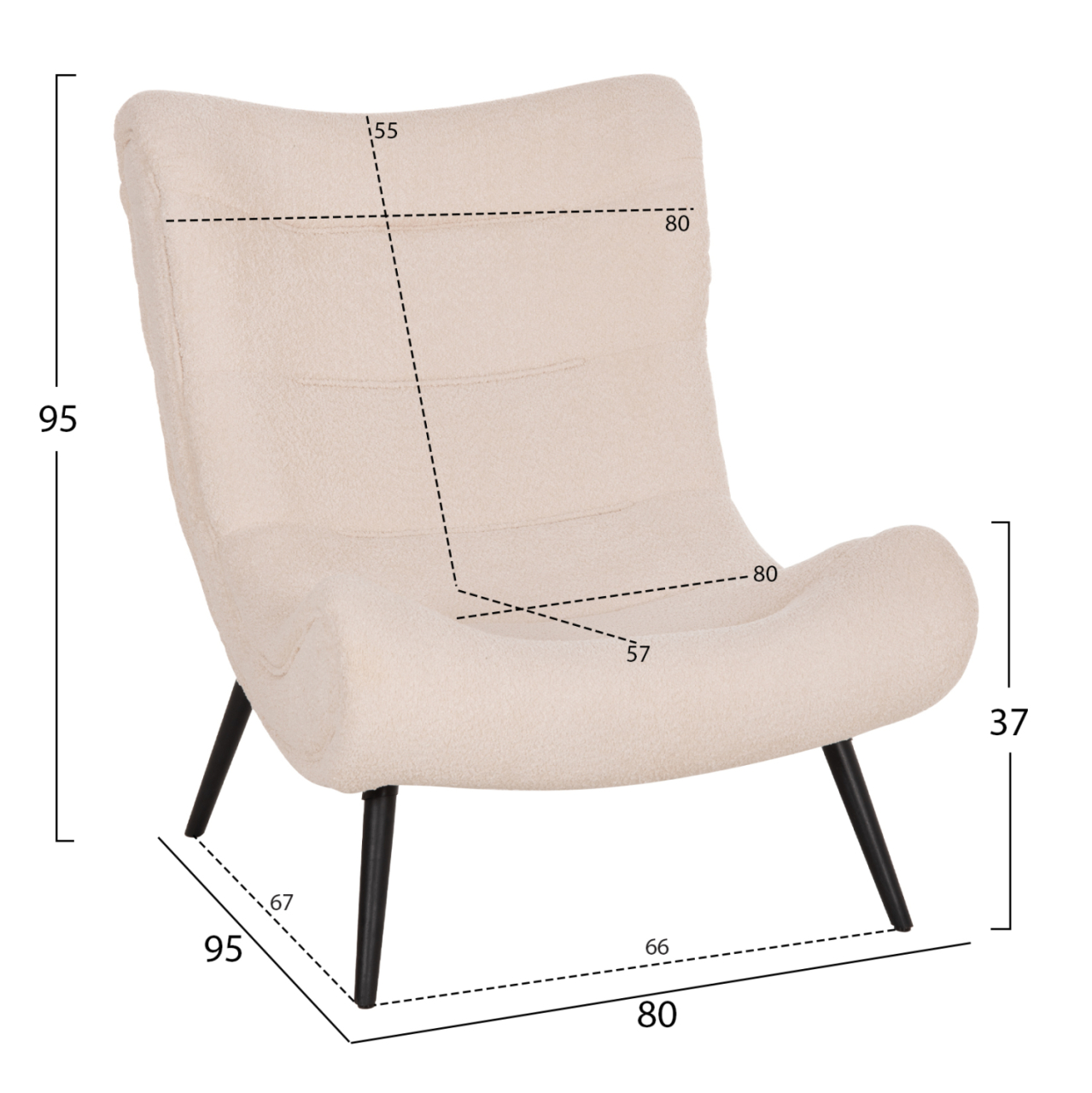 ARMCHAIR BRYM HM9605.06 ECRU BOUCLE FABRIC-BLACK WOODEN LEGS 97x80x100Hcm. [2]