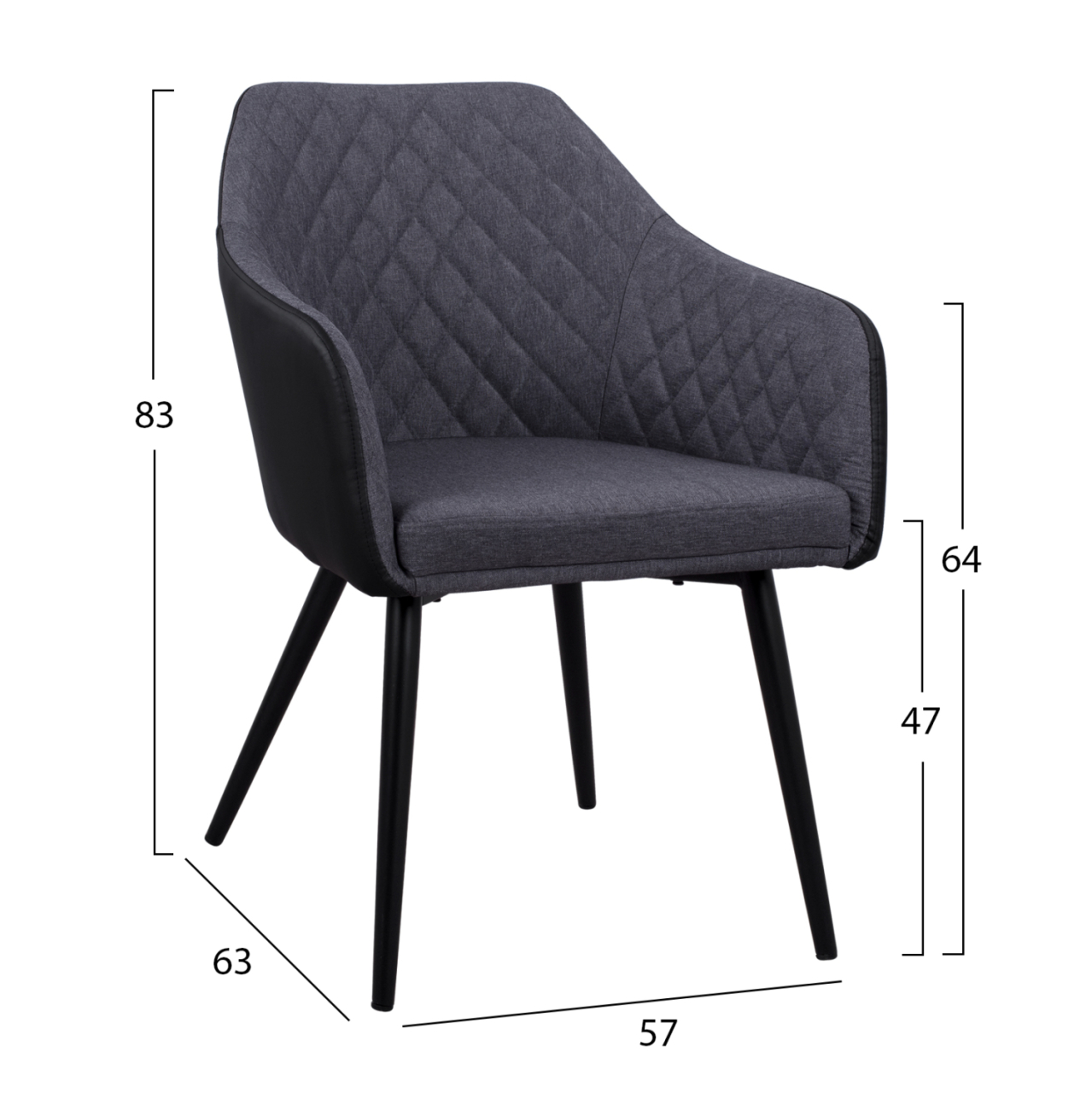 Armchair Charles HM8522.01 with fabric Dark Grey PU Black 57x63x83 cm [2]