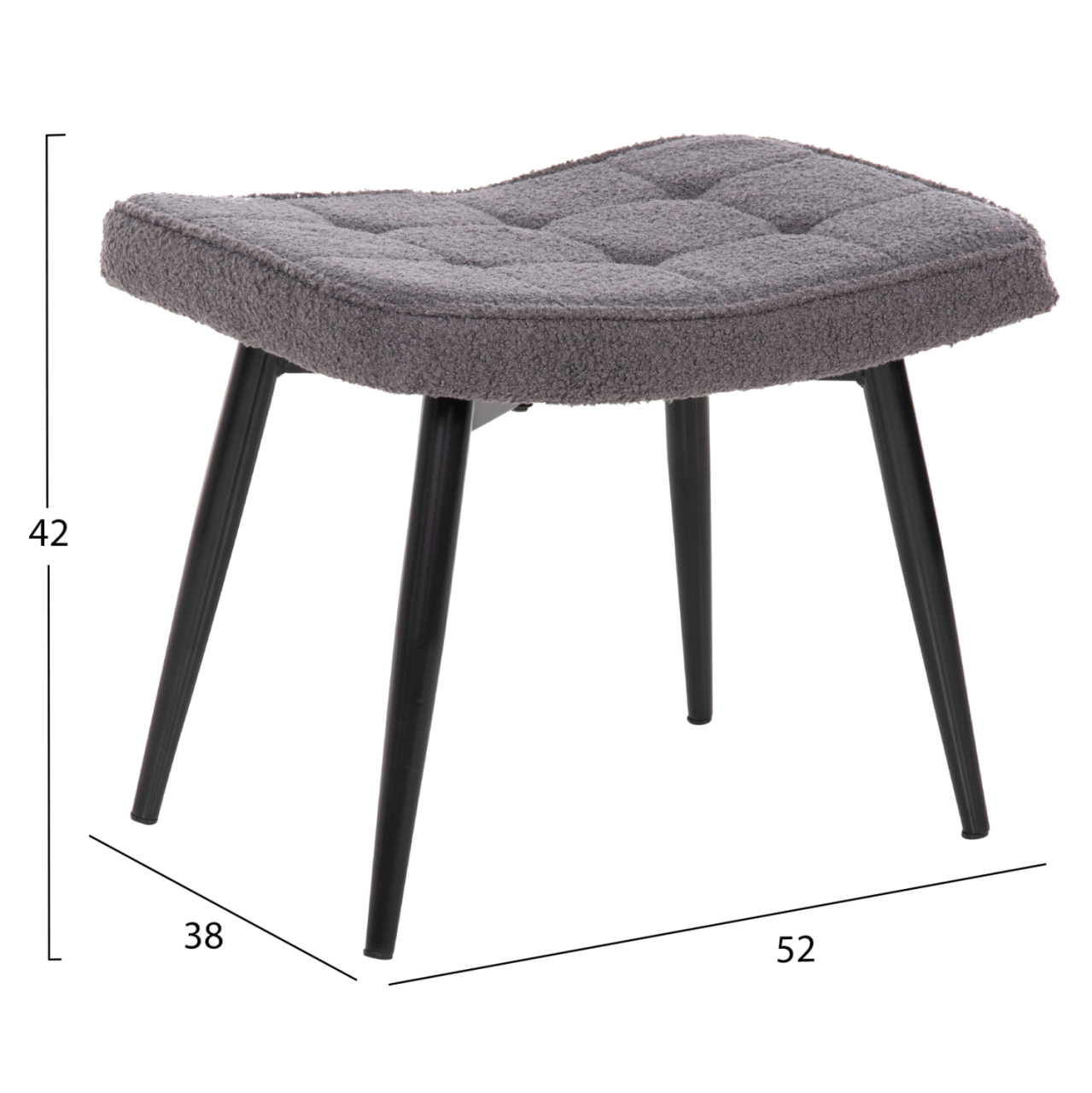 ARMCHAIR CRAWLEY WITH FOOTSTOOL HM8918.21 GREY BOUCLE FABRIC-BLACK METAL LEGS 70x74x105Hcm. [3]