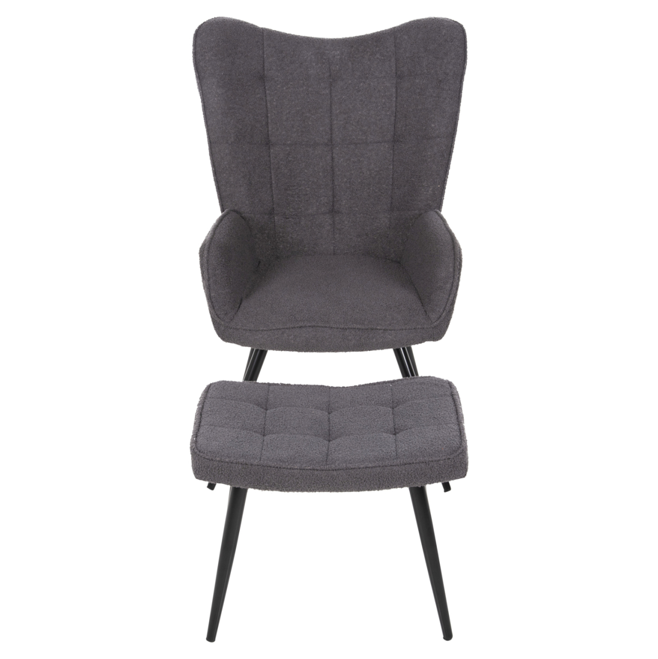 ARMCHAIR CRAWLEY WITH FOOTSTOOL HM8918.21 GREY BOUCLE FABRIC-BLACK METAL LEGS 70x74x105Hcm. [4]