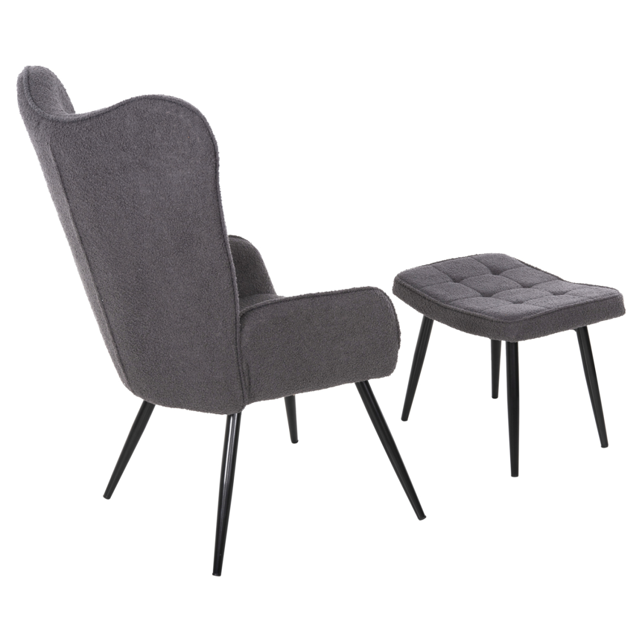 ARMCHAIR CRAWLEY WITH FOOTSTOOL HM8918.21 GREY BOUCLE FABRIC-BLACK METAL LEGS 70x74x105Hcm. [6]