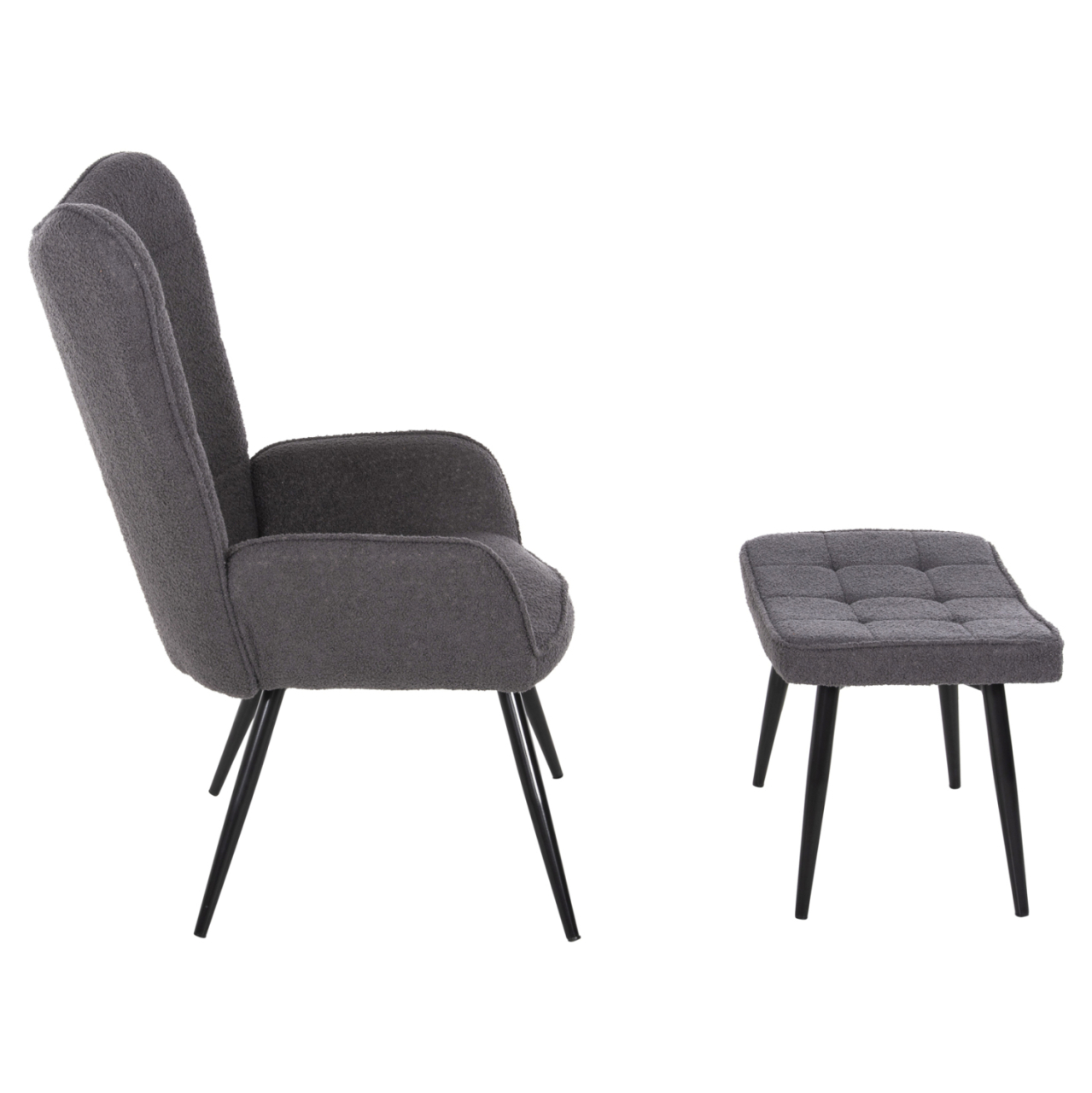 ARMCHAIR CRAWLEY WITH FOOTSTOOL HM8918.21 GREY BOUCLE FABRIC-BLACK METAL LEGS 70x74x105Hcm. [5]