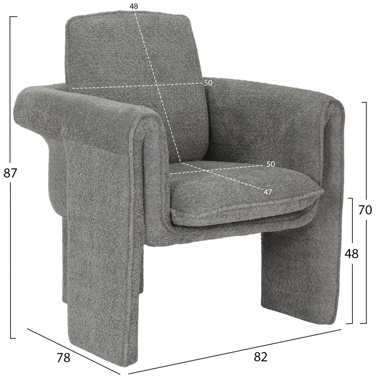 ARMCHAIR CRUSHER HM9681.01 GREY BOUCLE FABRIC-METAL FRAME 82x78x87Hcm. [2]
