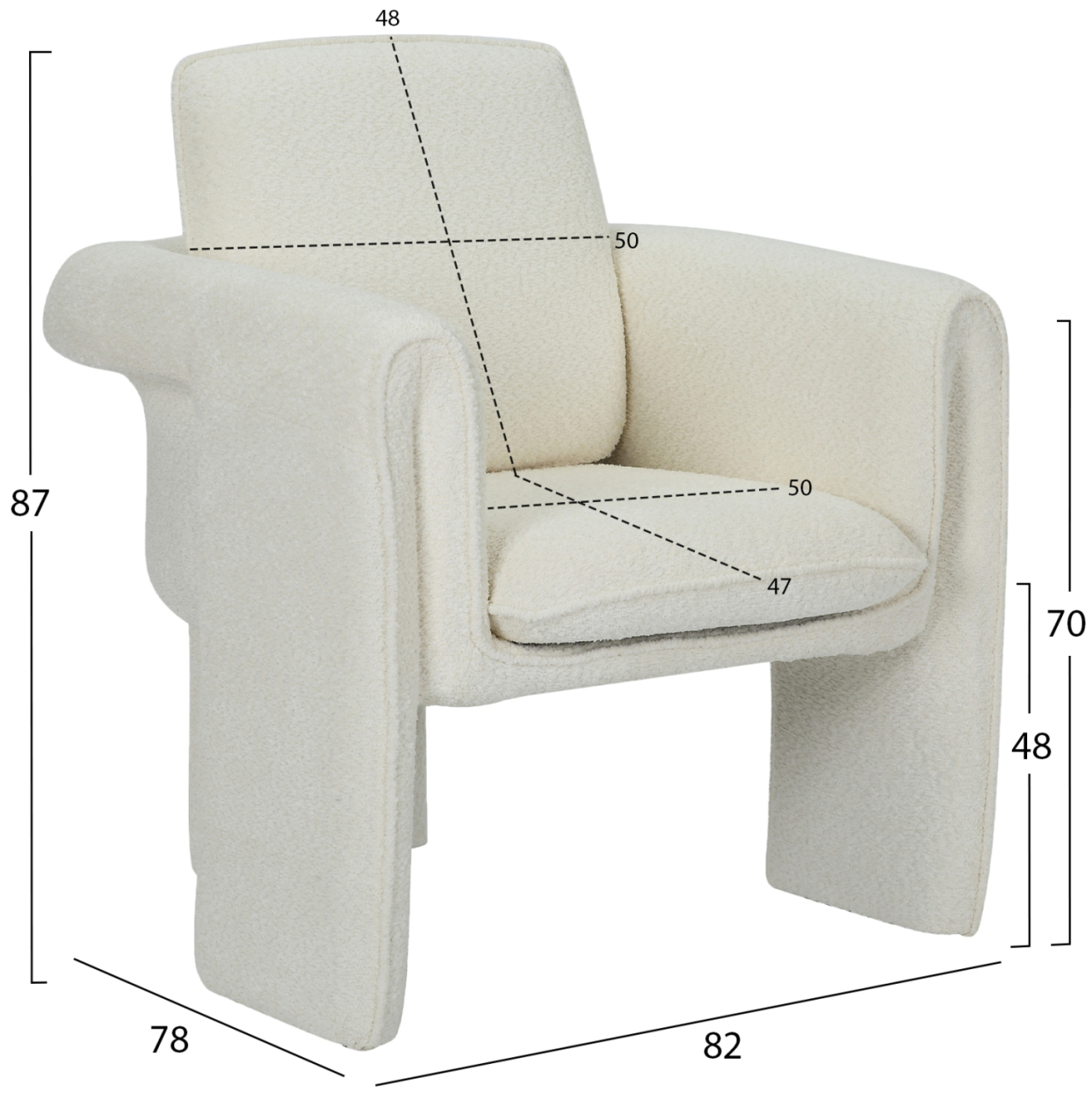ARMCHAIR CRUSHER HM9681.04 WHITE BOUCLE FABRIC-METAL FRAME 82x78x87Hcm. [2]