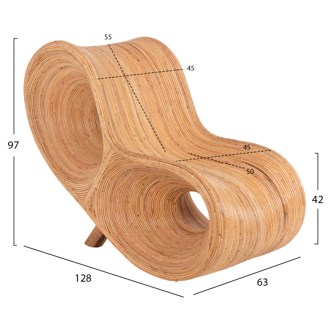 ARMCHAIR CURVY LOUNGE HM9645.01 RATTAN IN NATURAL COLOR 63x128x97Hcm. [2]