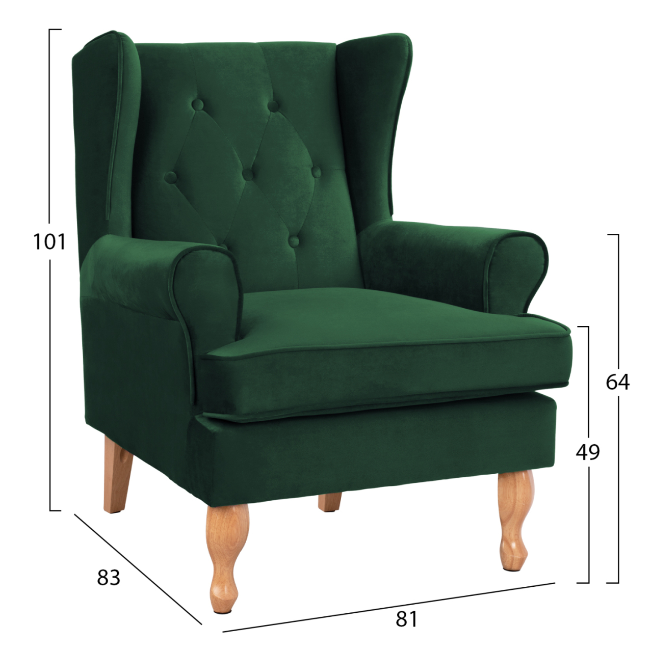 Armchair Cypress green velvet, 81x83x101, HM3073.13 [2]