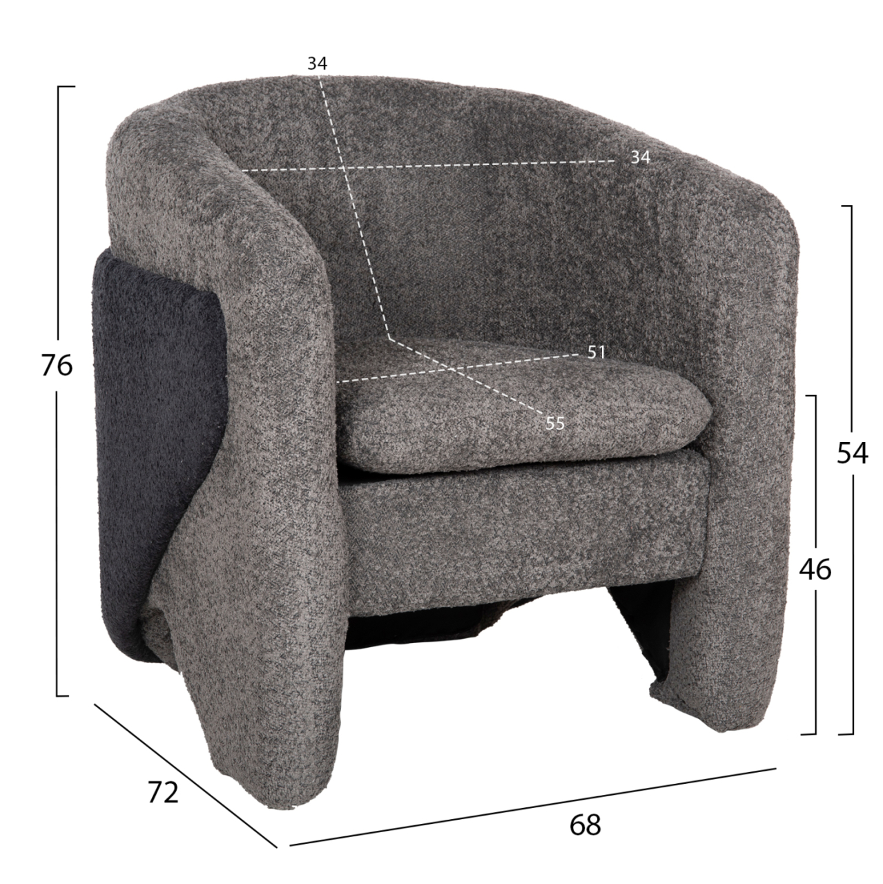 ARMCHAIR DOPER HM9590.01 BOUCLE FABRIC GREY-ANTHRACITE BLUE 68x72x76Hcm. [2]