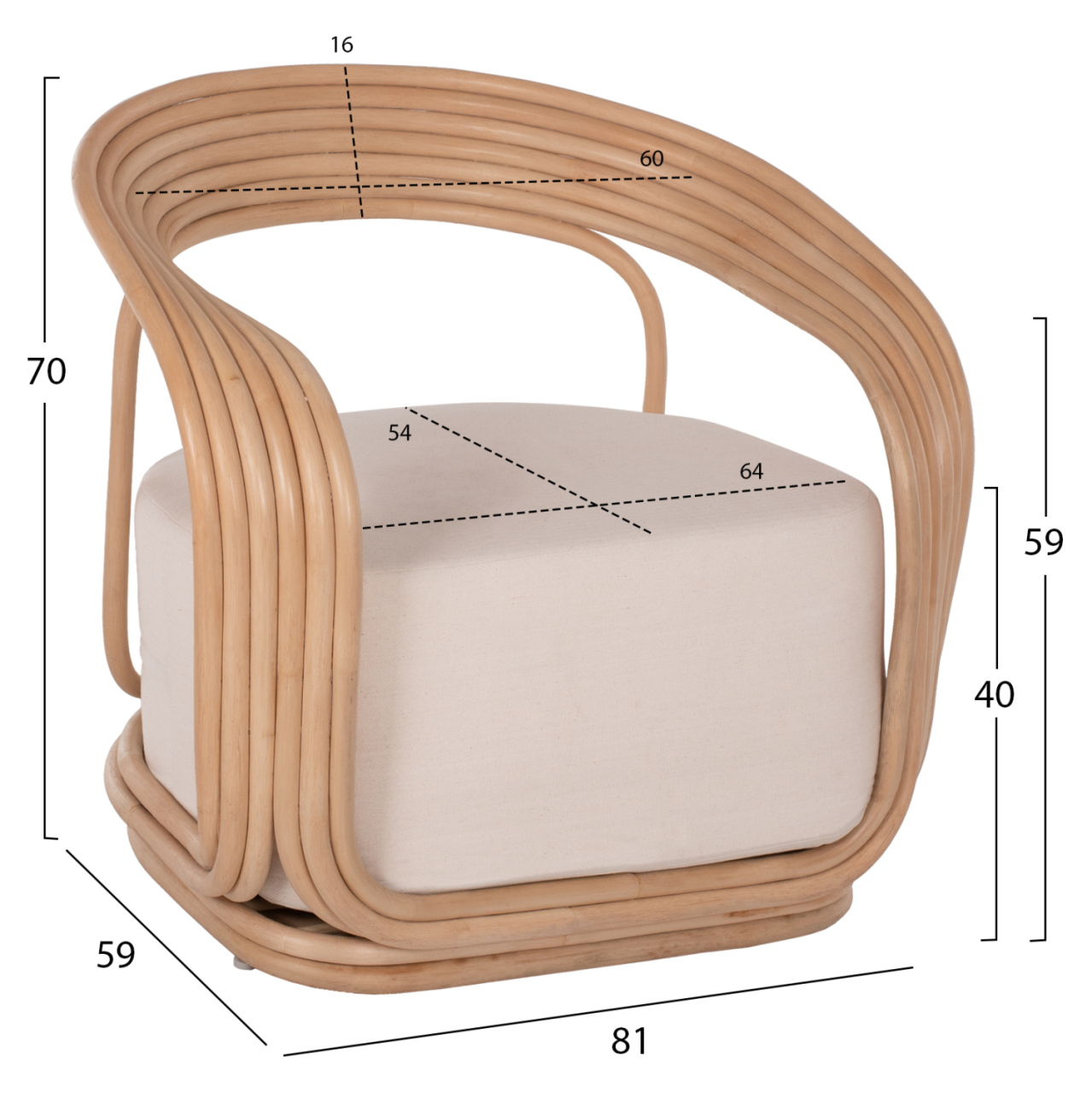 ARMCHAIR DUCHESS RATTAN WITH BIG ECRU CUSHION HM9478 81x59x70 cm. [2]