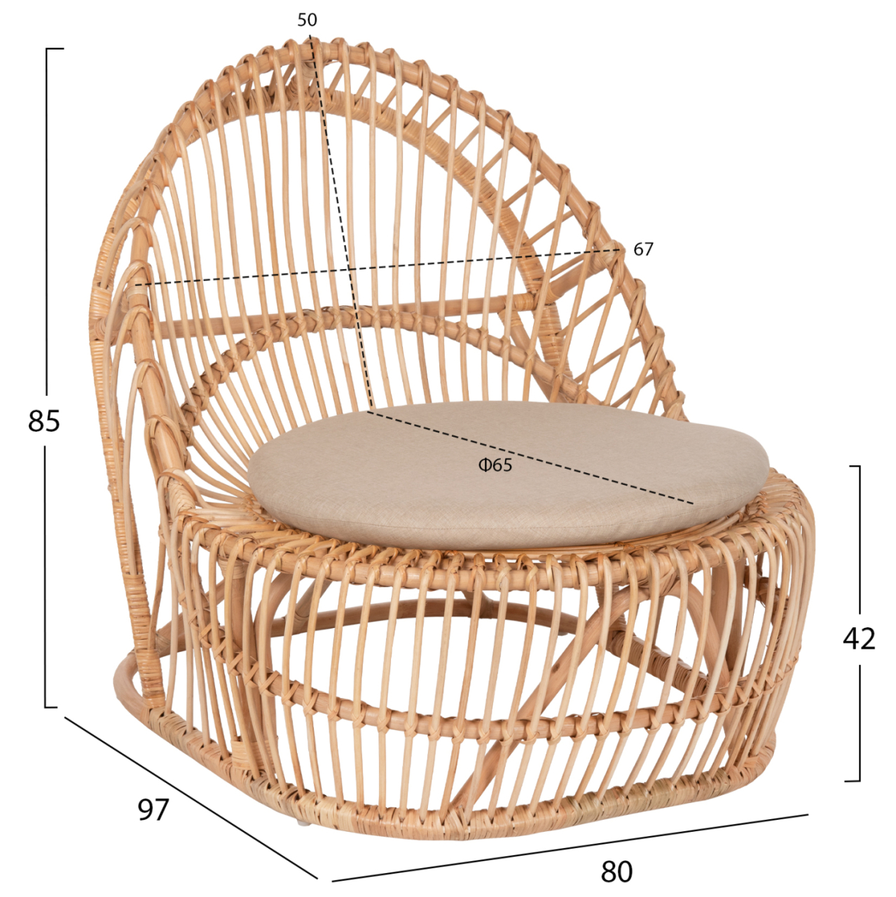 ARMCHAIR ENTROPY HM9840.01 RATTAN IN NATURAL-ECRU CUSHION 80x97x85Hcm. [2]