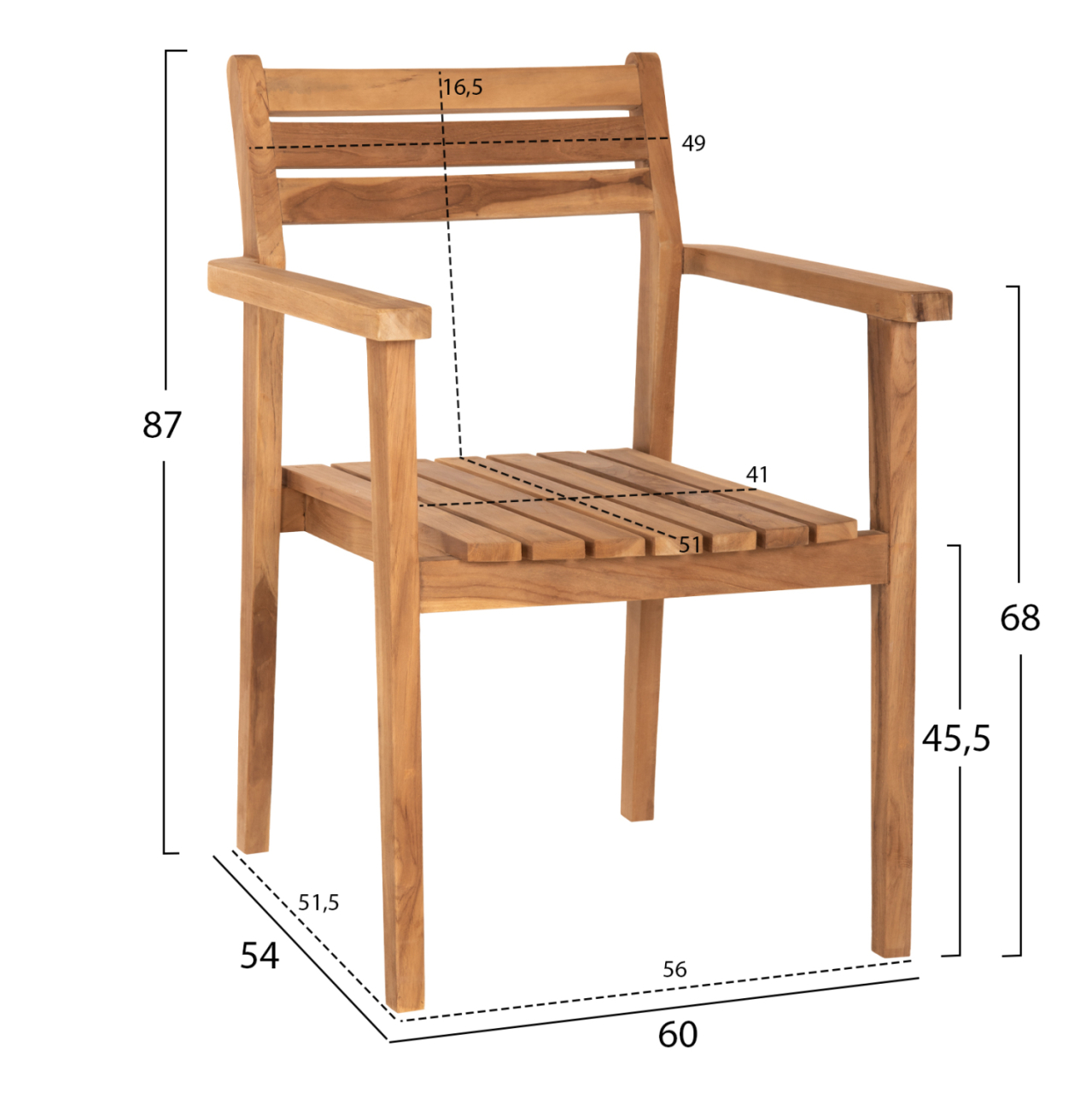 ARMCHAIR ERIETTA HM9534 TEAK WOOD IN NATURAL COLOR STACKABLE 60x54x87Hcm. [2]
