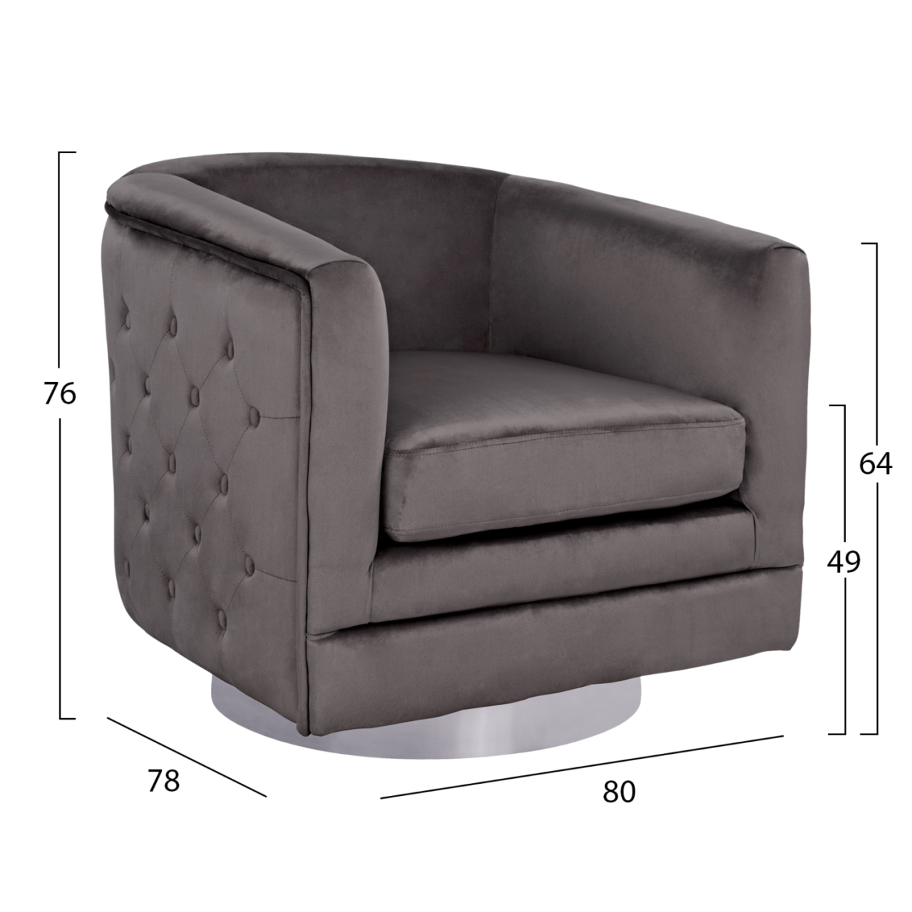 Armchair from velvet HM8494.01 in Grey color with silver base 80x80x76 cm [2]