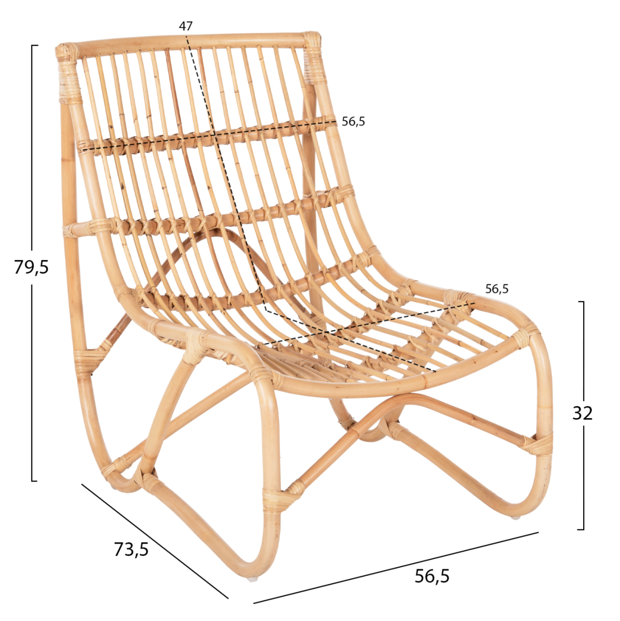 ARMCHAIR GRINN HM9815.01 RATTAN RODS IN NATURAL COLOR 56.5x73.5x79.5H cm. [2]