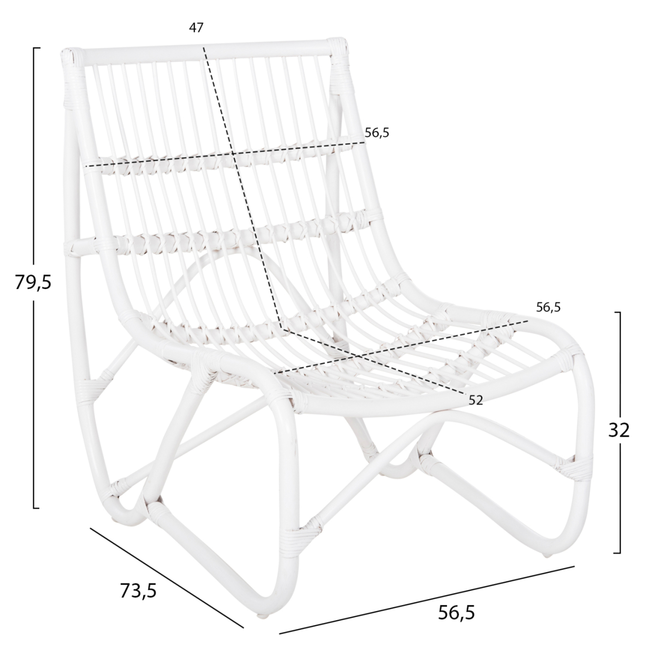 ARMCHAIR GRINN HM9815.03 RATTAN RODS IN WHITE COLOR 56.5x73.5x79.5H cm. [2]