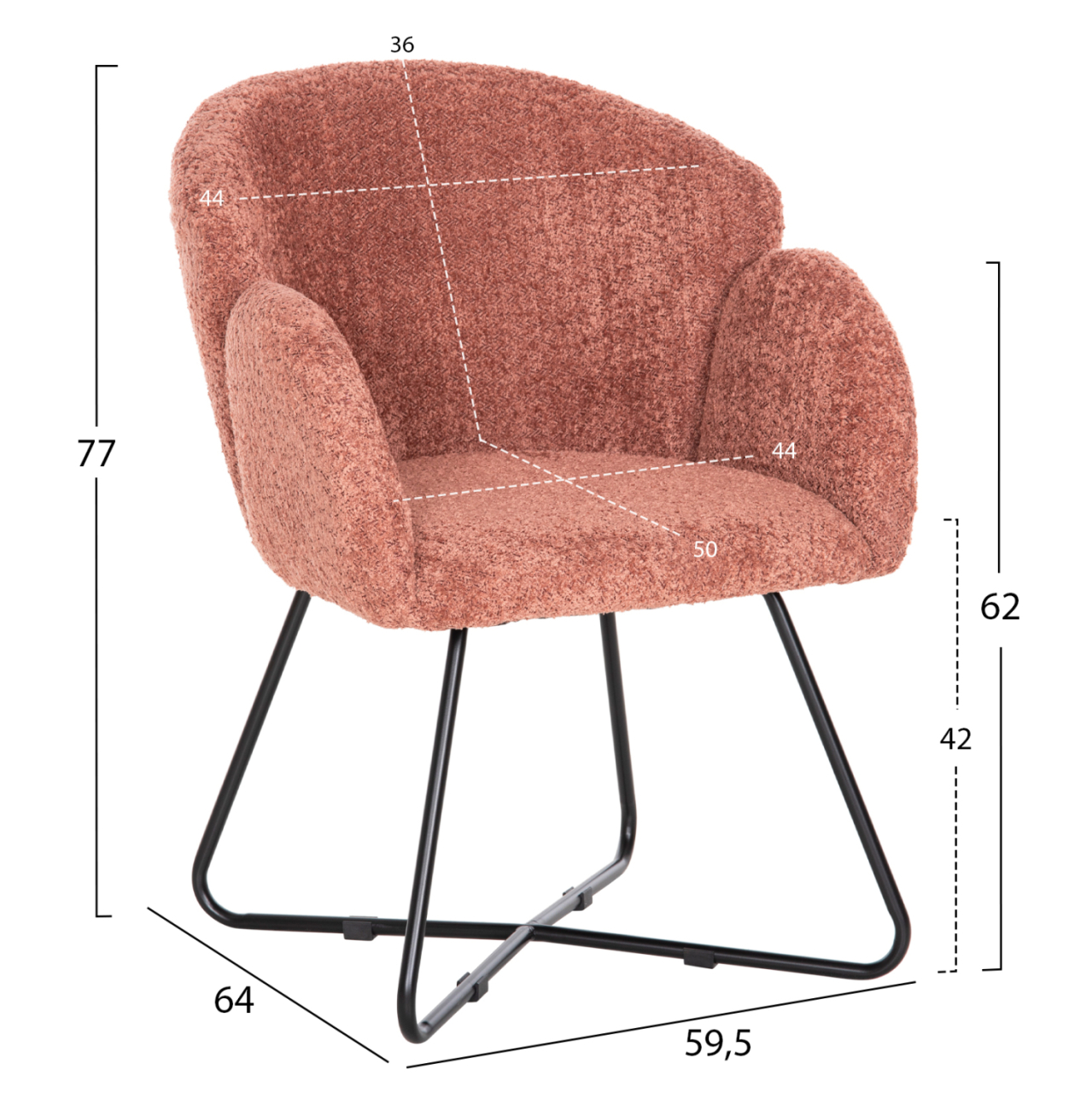 ARMCHAIR HARNIS HM9603.02 PINK BOUCLE-BLACK METAL BASE 59.5x64x77Hcm. [2]