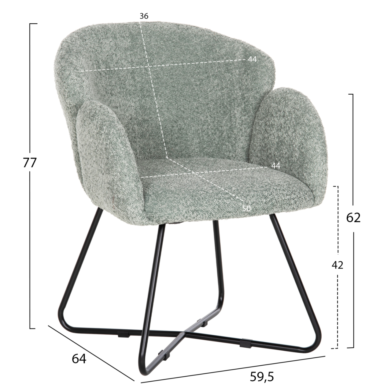 ARMCHAIR HARNIS HM9603.05 PISTACHIO GREEN BOUCLE-BLACK METAL BASE 59.5x64x77Hcm. [2]