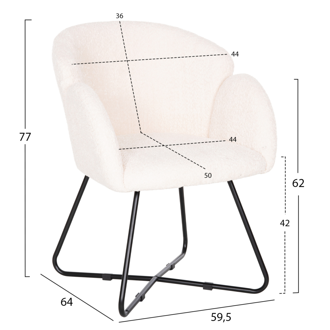 ARMCHAIR HARNIS HM9603.06 ECRU BOUCLE-BLACK METAL BASE 59.5x64x77 cm. [2]