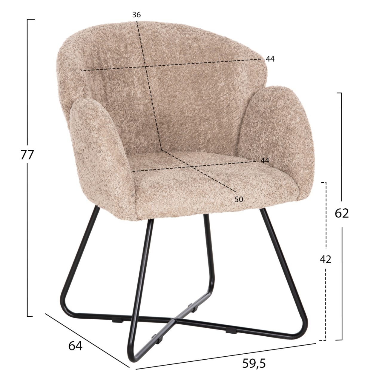 ARMCHAIR HARNIS HM9603.08 BEIGE BOUCLE-BLACK METAL BASE 59.5x64x77Hcm. [2]