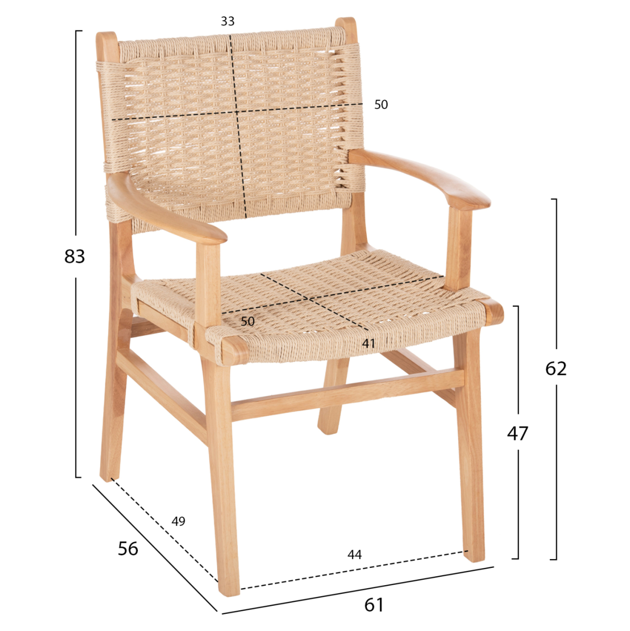 ARMCHAIR HM9331.01 IGNACIO INDOORS RUBBERWOOD ROPE SEAT 61x56x83Η [2]