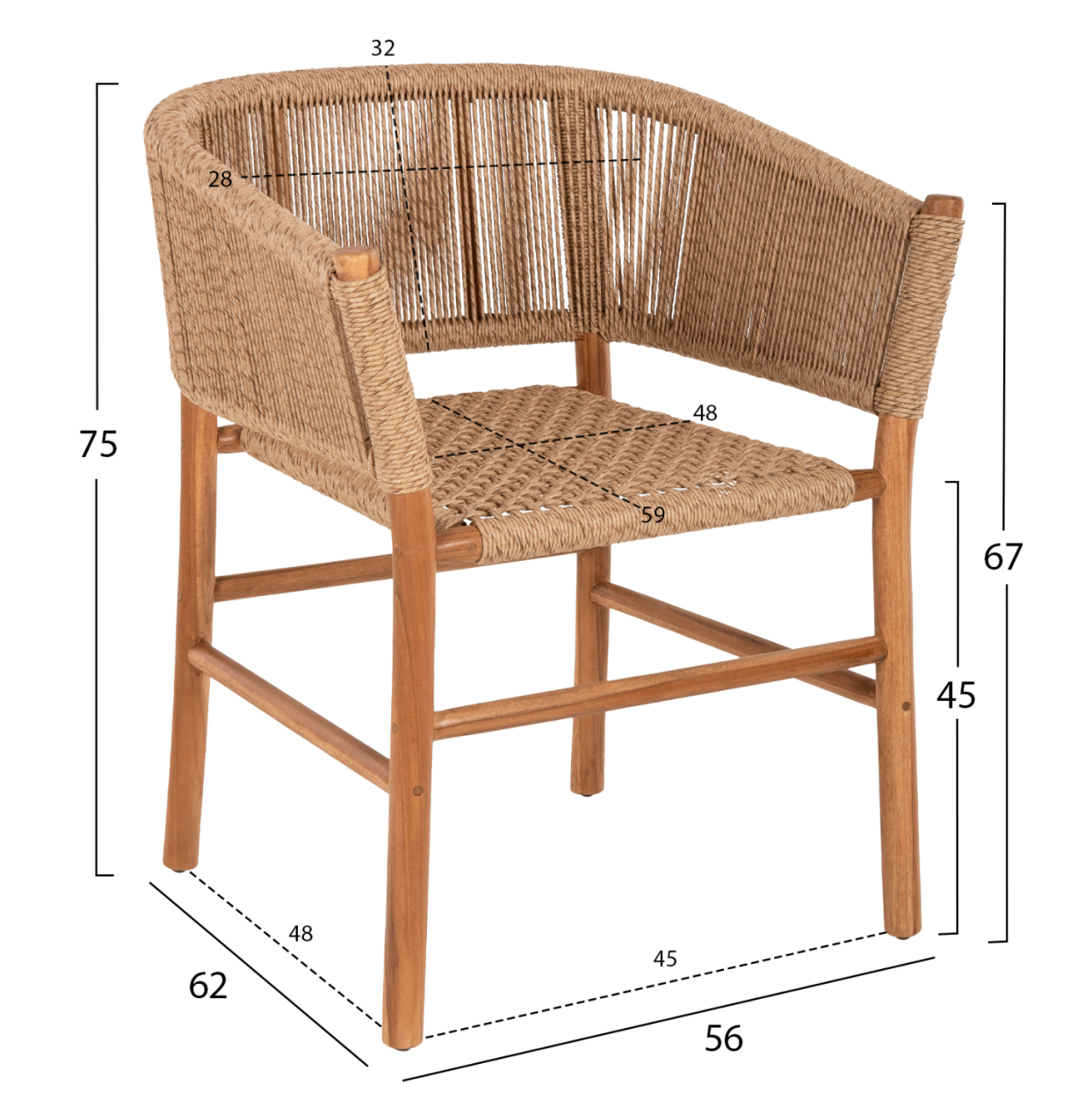 ARMCHAIR IRVINE HM9822 TEAK WOOD-SYNTHETIC ROPE IN NATURAL COLOR 64x56x76Hcm. [2]