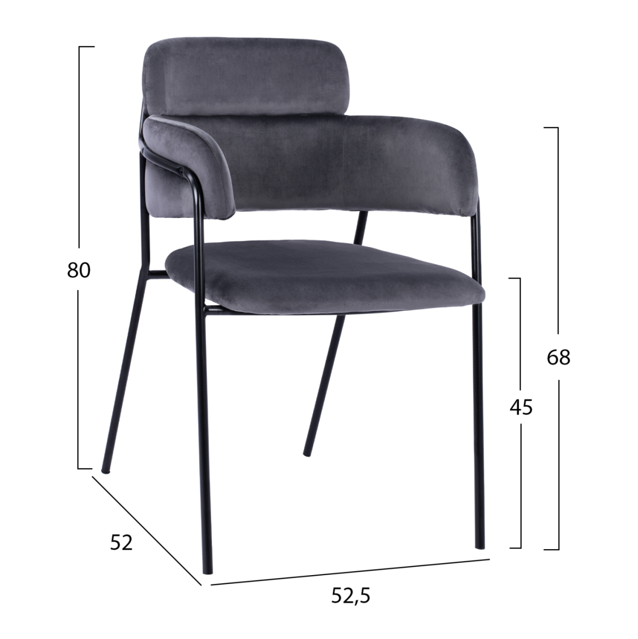 Armchair Kelso HM8521.01 Velvet Dark Grey and Black Leg 52,5x52x80 cm [2]