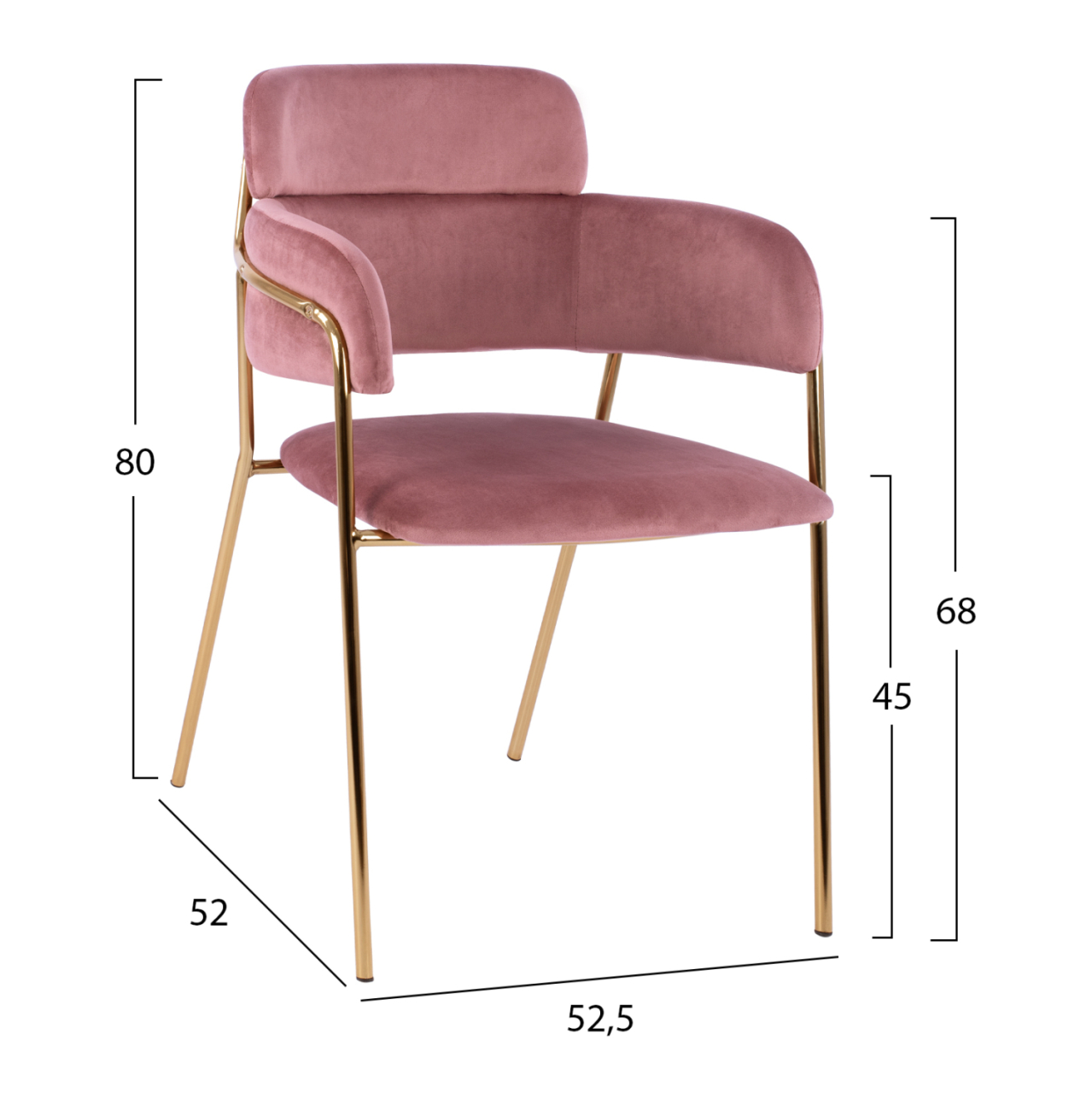 ARMCHAIR KELSO HM8521.02 VELVET DUSTY PINK and GOLD PLATED LEGS 52,5x52x80Υ cm. [2]
