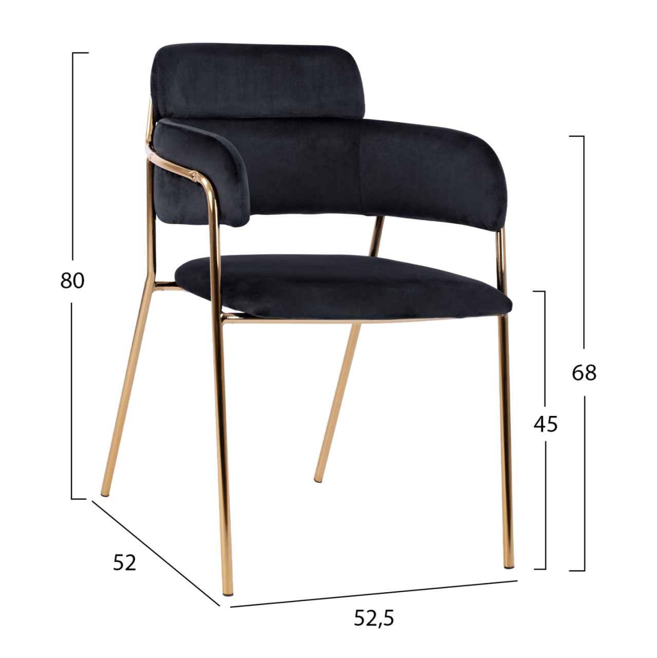 Armchair Kelso HM8521.04 Velvet Black and Gold Leg 52,5x52x80 cm [2]