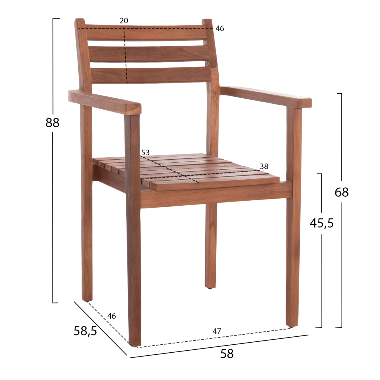 ARMCHAIR KEMPO HM6358 TEAK WOOD IN NATURAL--58x58.5x88Hcm. [2]