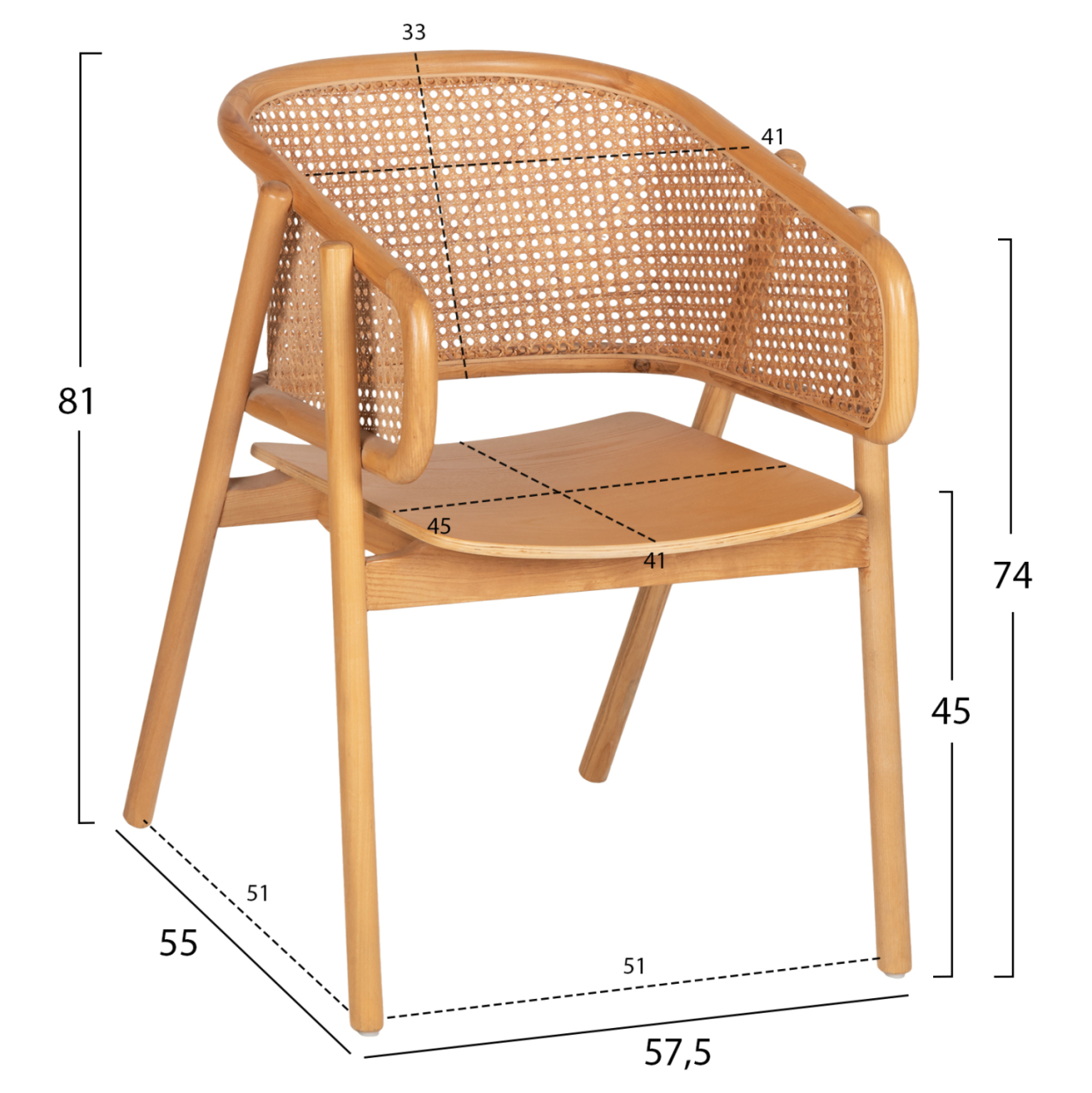 ARMCHAIR KENLEE HM9872 ASHWOOD AND NATURAL RATTAN IN NATURAL COLOR 57,5x55x81Hcm. [2]