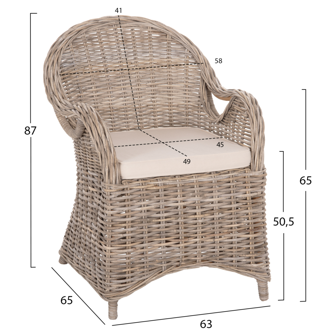 ARMCHAIR KEYLA HM9536 BROWN RATTAN-ECRU CUSHION 63x65x87Hcm. [2]
