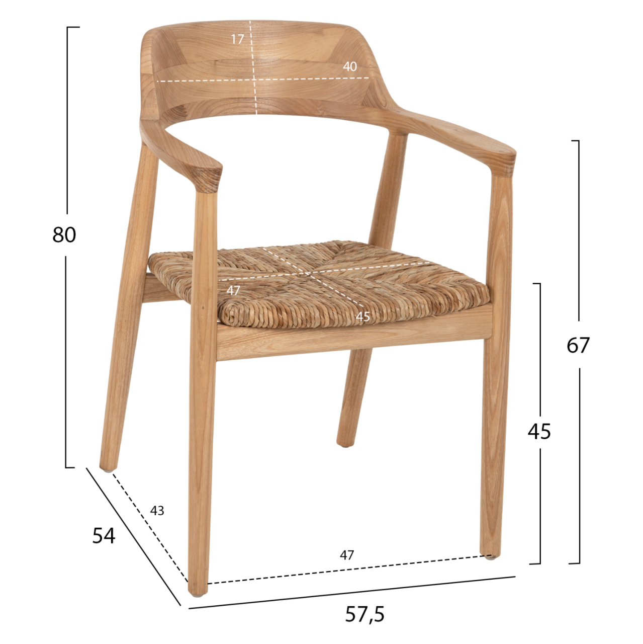 ARMCHAIR KINGSLEY HM9634.01 TEAK WOOD and STRAW MATT IN NATURAL COLOR 57,5x54x80Hcm. [2]