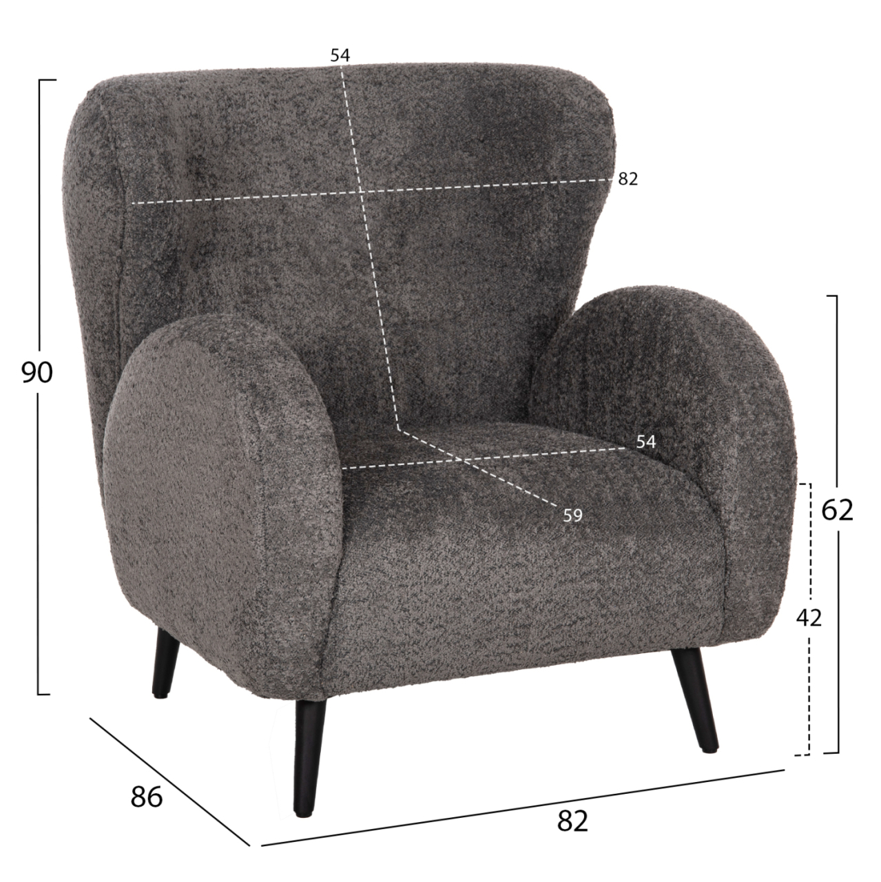 ARMCHAIR KRYLY HM9593.01 GREY BOUCLE FABRIC-BLACK WOODEN LEGS 83x87x89Hcm. [2]