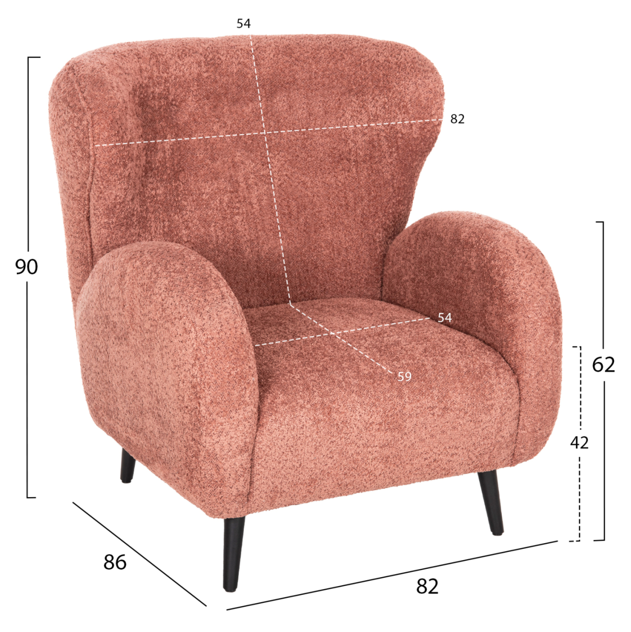 ARMCHAIR KRYLY HM9593.02 PINK BOUCLE FABRIC-BLACK WOODEN LEGS 83x87x89Hcm. [2]