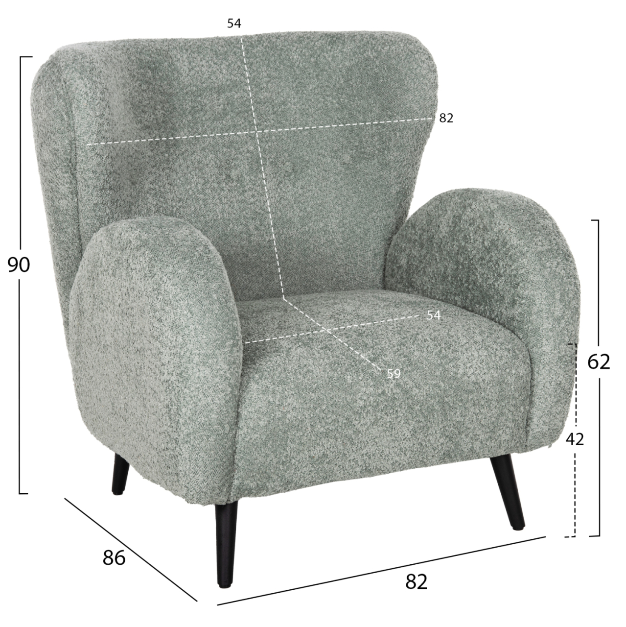 ARMCHAIR KRYLY HM9593.05 PEA GREEN BOUCLE FABRIC-BLACK WOODEN LEGS 83x87x89Hcm. [2]