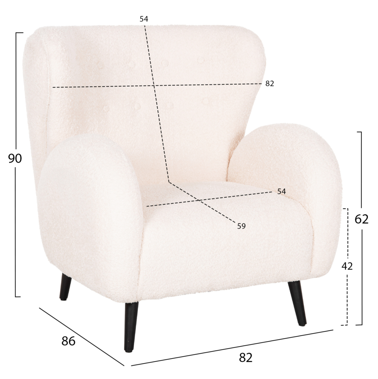 ARMCHAIR KRYLY HM9593.06 ECRU BOUCLE FABRIC-BLACK WOODEN LEGS 83x87x89Hcm. [2]