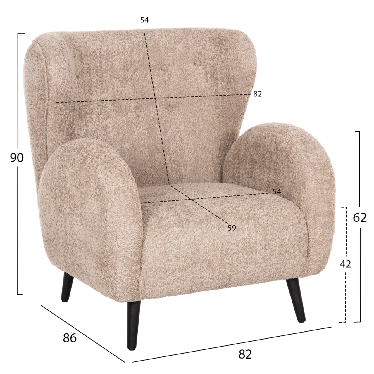 ARMCHAIR KRYLY HM9593.07 BEIGE BOUCLE FABRIC-BLACK WOODEN LEGS 83x87x89Hcm. [2]