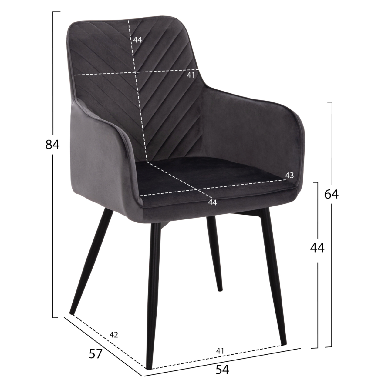 ARMCHAIR LATRELL HM8582.01 GREY VELVET and BLACK METAL LEGS 54x57x84Hcm. [2]