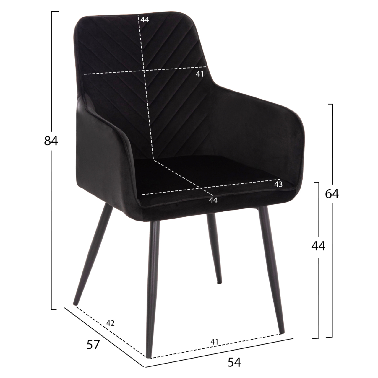 ARMCHAIR LATRELL HM8582.04 BLACK VELVET and BLACK METAL LEGS 54x57x84Hcm. [2]