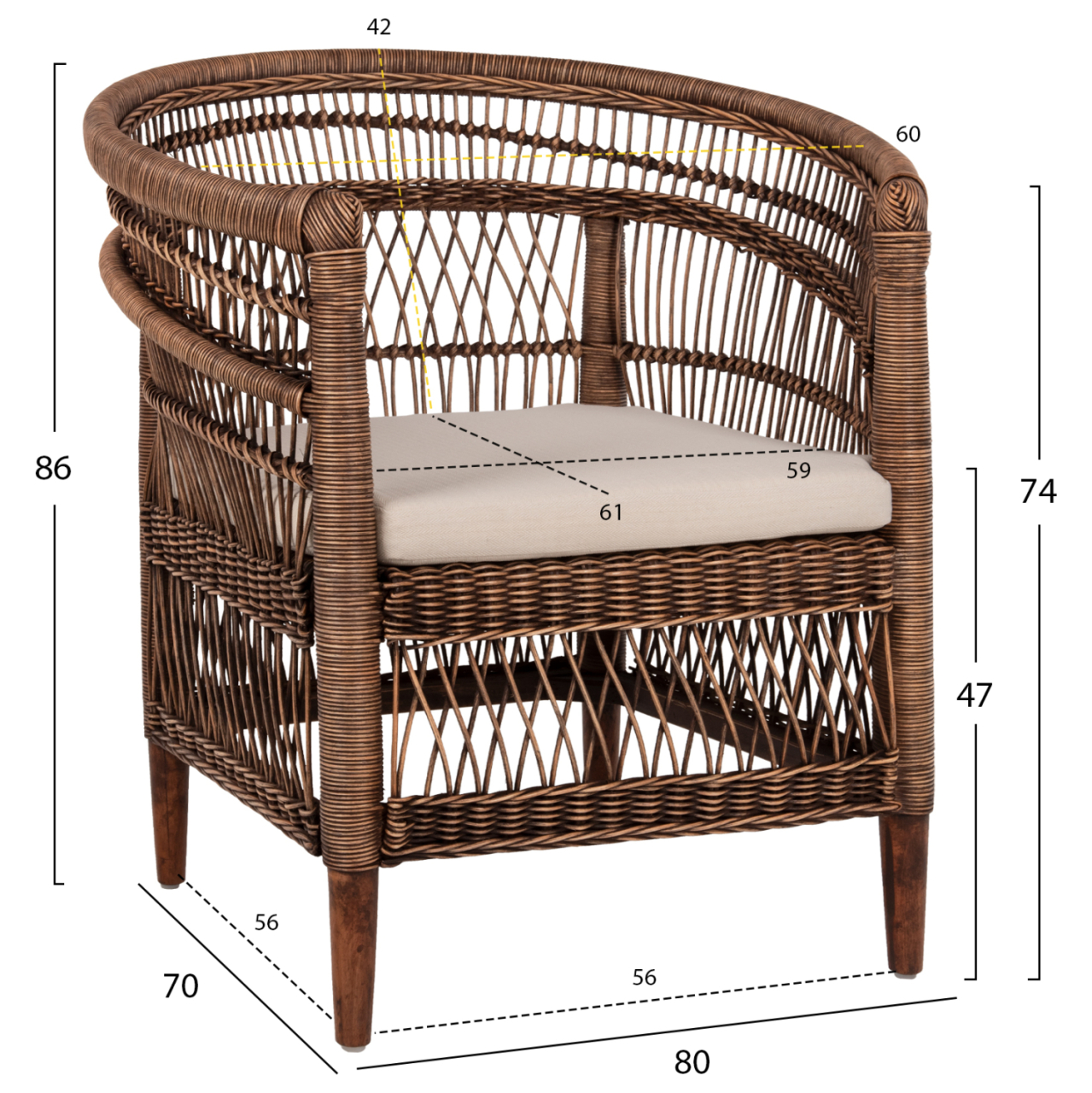 ARMCHAIR MALAWI HM9635.01 MAHOGANY WOOD WITH RATTAN IN BROWN--B'RATED 80x70x86Hcm. [2]