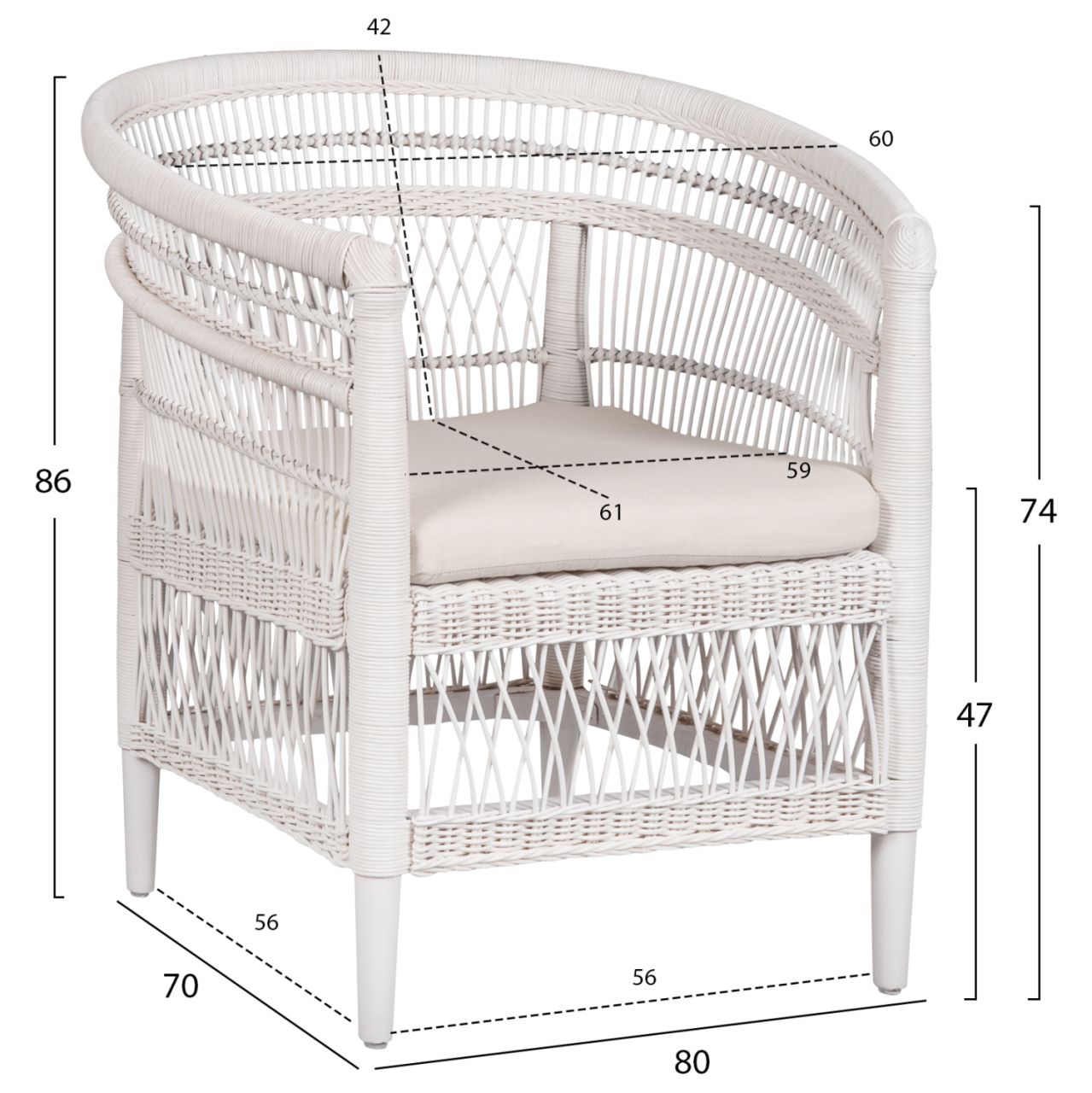 ARMCHAIR MALAWI HM9635.02 MAHOGANY WOOD WITH RATTAN IN WHITE--B'RATED 80x70x86Hcm. [2]