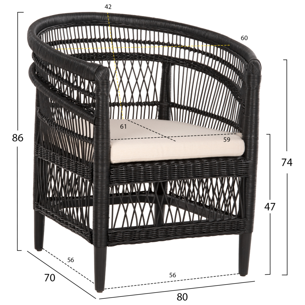 ARMCHAIR MALAWI HM9635.03 MAHOGANY WOOD WITH RATTAN IN BLACK--B'RATED 80x70x86Hcm. [2]