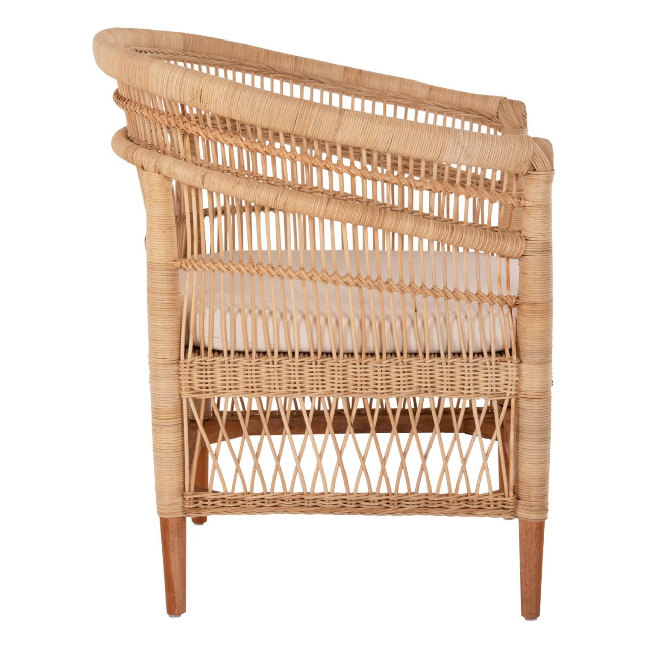 ARMCHAIR MALAWI HM9635.04 MAHOGANY WOOD-RATTAN-WHITE CUSHION 80x70x86Hcm. [4]
