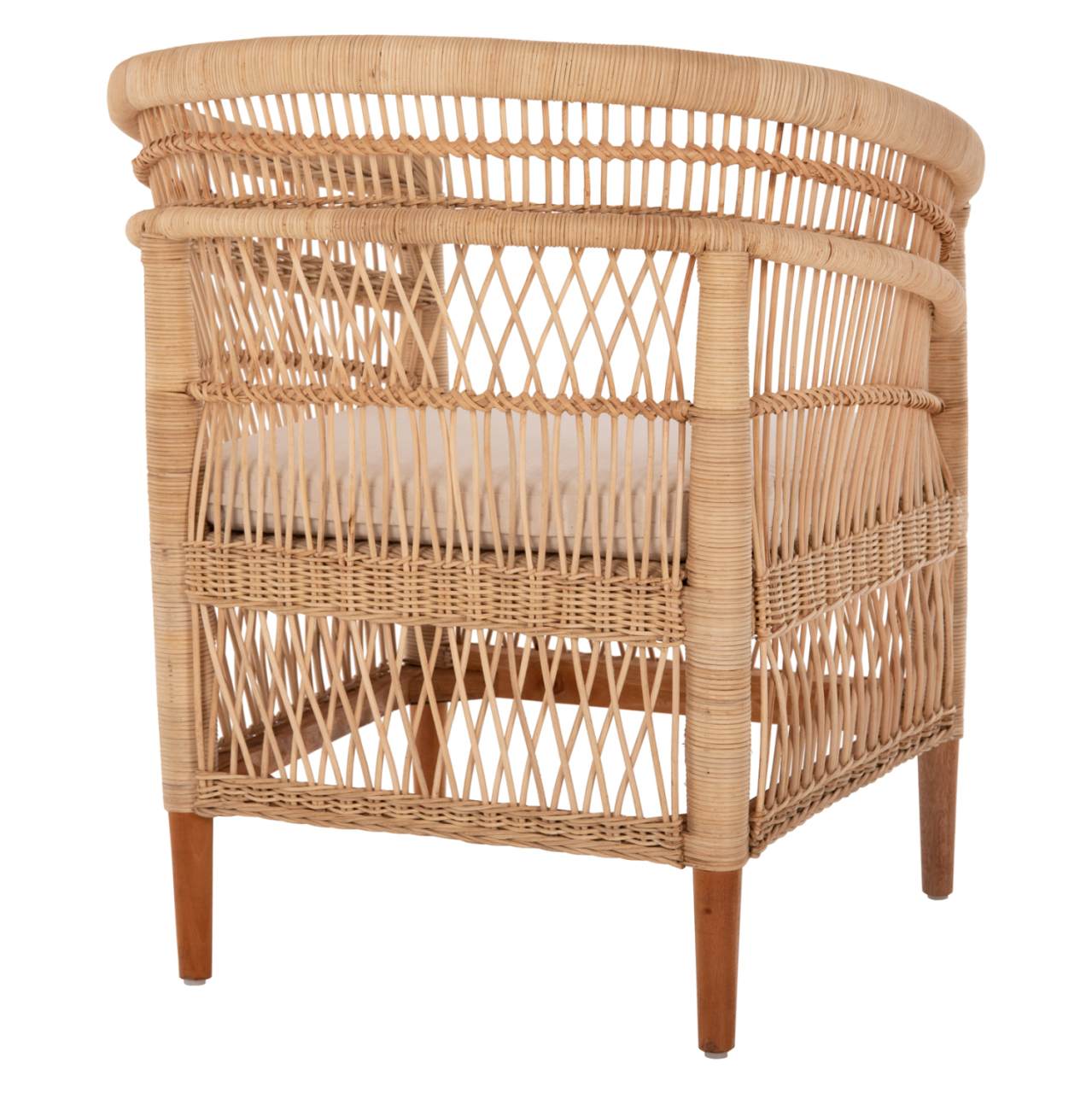 ARMCHAIR MALAWI HM9635.04 MAHOGANY WOOD-RATTAN-WHITE CUSHION 80x70x86Hcm. [5]