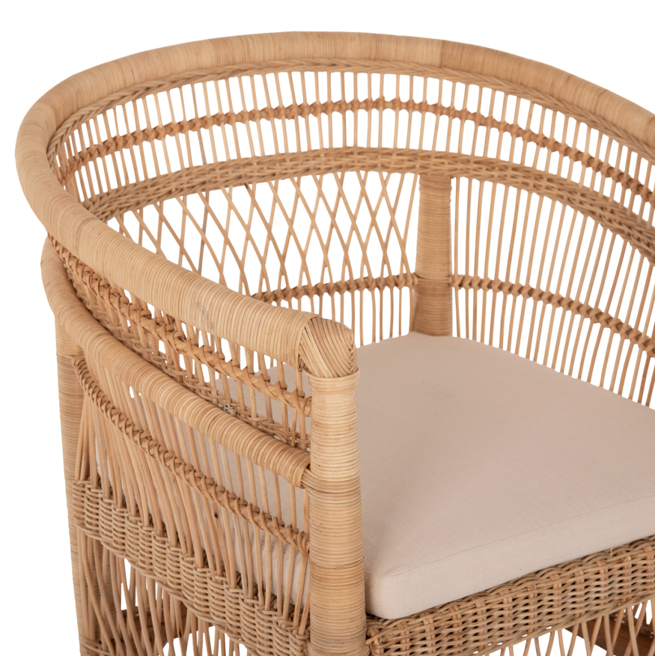 ARMCHAIR MALAWI HM9635.04 MAHOGANY WOOD-RATTAN-WHITE CUSHION 80x70x86Hcm. [7]