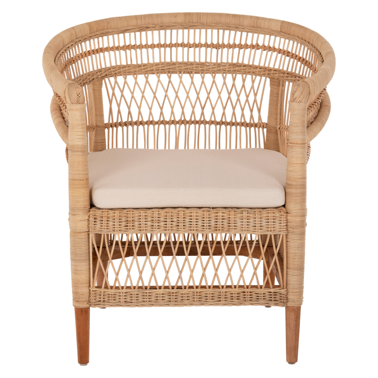 ARMCHAIR MALAWI HM9635.04 MAHOGANY WOOD-RATTAN-WHITE CUSHION 80x70x86Hcm. [3]