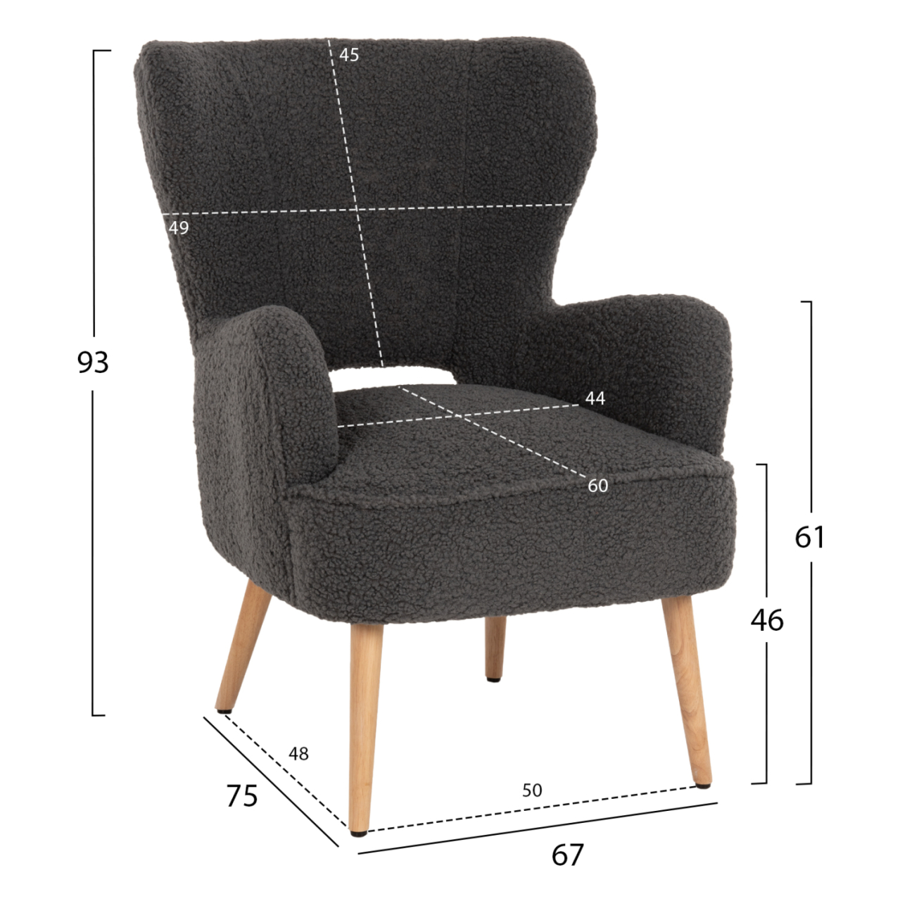 ARMCHAIR MYLIE HM8394.21 GREY BOUCLE FABRIC 66X75X93Hcm. [2]
